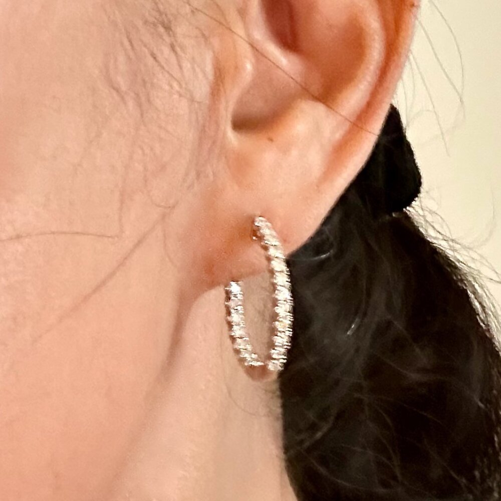 ON SALE! 18K Solid White Gold 2 tcw Diamond Hoops with Secure Lock and Appraisal
